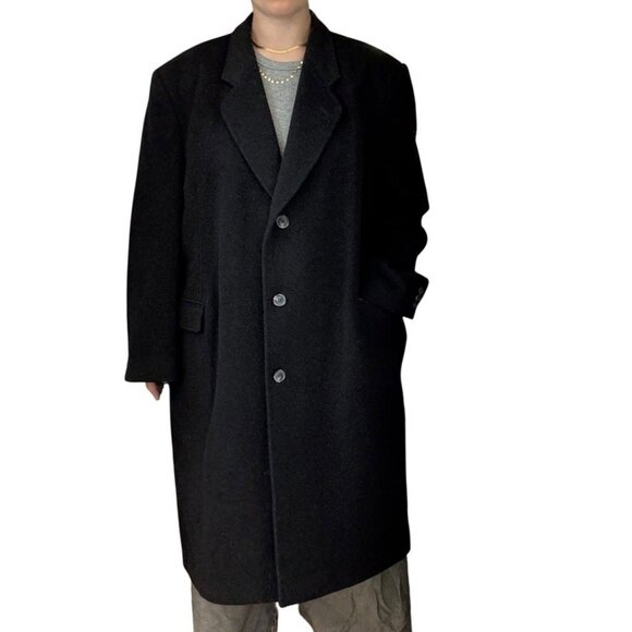 Vintage Mens 1970s Charcoal Gray Cashmere Blend Trench Coat Jacket 46R - Picture 5 of 10